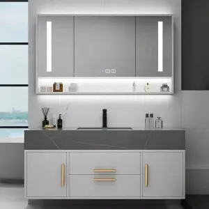 Euro Style High-End Modern Bathroom Vanity Black White Smart Bathroom Cabinet Suspended Sink Popular High-End Bath Vanity Set
