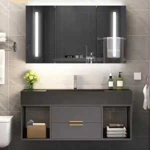 Customized Modern Topcoat Treatment Environmentally Friendly Safe Waterproof Soft-close Grey Waterproof Bathroom and Vanity