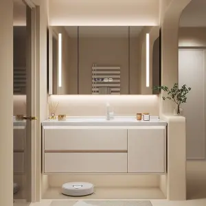 Factory Customized Waterproof Dressing Table Bathroom Vanity with Smart LED Mirror and Large Storage for High-end Home Hotel