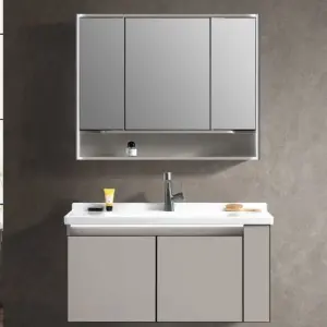 2025 Modern Design Factory Custom Double Door Wall-Mounted Bathroom Vanity with Sink Smart Mirror for Hotel Apartment