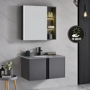 Factory Customized Soft Shut-off Dressing Table Bathroom Vanity with Ceramic Basin Inductive LED Mirror for Home Hotel Salon