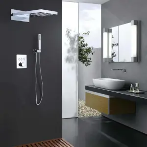 Modern High Pressure Thermostatic Concealed Shower System Rainfall Waterfall Head Handheld Digital Display Bathroom Set