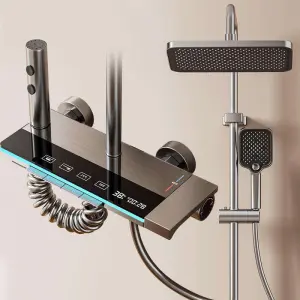 Modern Gunmetal Shower Set with LED Temperature Display, Ambient Light Strip, Piano Key Controls and 4 Water Outlet Modes