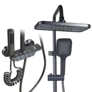 Modern Matte Black 4 in 1 Shower Set Rainfall Handheld Bidet Waterfall Spout Easy Clean Silicone Nozzles Hot Cold Mixer