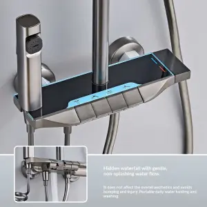 Wholesale Complete Alloy Black Gun Gray-white Glass Bathroom Piano Keys Intelligent Multi-functional Hot and Cold Shower Set