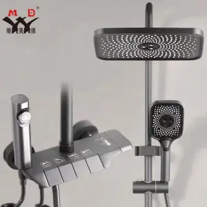 Hot-selling Hot and Cold Wall-mounted Luxury Rainwater Shower Mixer Gun Grey Zinc-Alloy Multi-mode Shower Set