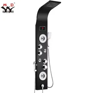 Bathroom Wall-mounted Multi-speed Wall-mounted Stainless Steel Waterfall Black Shower Column Set Tower Jet LED Shower Panel