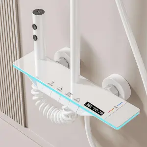 Luxury LED White Gun, Gray Temperature Display Soft Spray Rain Shower Faucet Piano Aluminum Bathroom Shower Set