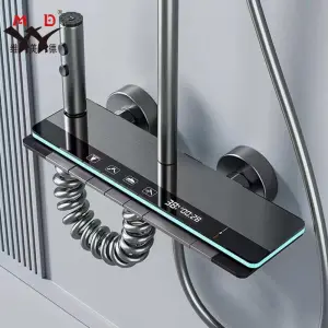 Customized Multi-functionality High-quality Temperature Display Smart LED Black Gray and White Piano Key Faucet Shower Set