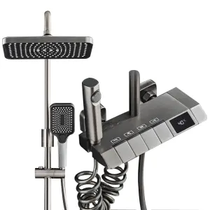 Digital Display Intelligent Grand Piano Key Ceramic Valve Massage Soft Rain Pressurized Faucet Gun Grey Shower Set