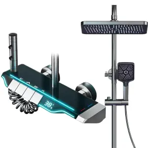 Intelligent multi-functional light-emitting diode silver piano key temperature digital display soft shower faucet set