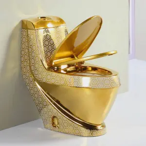 Luxury Premium Full Gold Plated Mirror Finish Fade Resistant Scratch Resistant Hexagon Pattern Golden Smart Toilet for Hotel