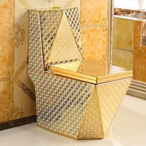 Luxury Middle East Gold Floral Toilet Super Swirl Flush Large Pipe Dual Flush Water Saving Easy Remove Seat for Bathroom Hotel