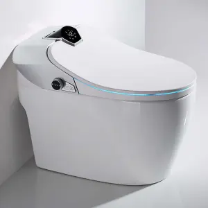 Smart Toilet with No Water Pressure Limit Radar Auto Open Foot Sensor Flush Dual Memory LED Display Instant Heating Self-Clean