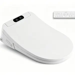 Intelligent Toilet Seat with Instant Hot Water Bubble Flushing Remote Control Side Knob 4 Temperature Settings Self-cleaning