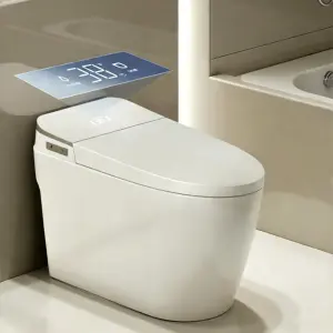 Premium Glossy Ceramic Easy Clean Temperature Status Display Heated Seat Warm Water Wash Smart Toilet for Home Bathroom Use