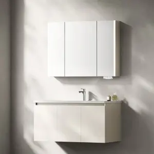 Modern Style Solid Wood Wall Hung Smart Mirror Storage Cabinet Bathroom Vanity with Ceramic Basin and Hotel Use