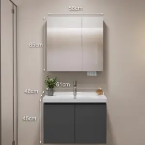 Modern Hotel LED Mirror Stainless Steel Drainer Bathroom Vanity Cabinet Solid Wood Plywood Melamine Board MDF Toilet Furniture