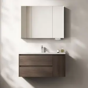 Modern Wooden Lacquer MDF Wall Hung Bathroom Cabinet with LED Mirror Ceramic Basin Faucet Countertop-Waterproof Design