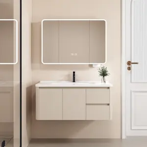 Factory Wholesale Modern Luxury Cream Style Aluminum Wall-Mounted Smart Mirror Bathroom Vanity Cabinet 3-Year Warranty for Hotel