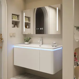 Luxury Cream Style Multi-layer Solid Wood Bathroom Drawer Storage Vanity Wall Mounted Popular Hotel Bathroom Vanity With Sink