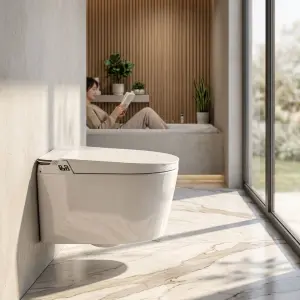 New Design Multicolor LED Elongated Wall-Mounted Ceramic Toilet with Heated Seat and Remote Control
