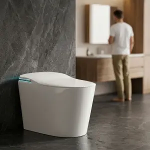 Ceramic Sanitary Automatic Flap Foot Sensor Smart Toilet Siphon Flush One Piece Intelligent WC Toilet Bowl S-trap Heated Seat