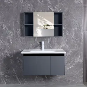 Luxury Australian Style Wall Mounted Bathroom Vanity Cabinets Modern Curved Ribbed with Light Copper Drainer for Home or Hotel
