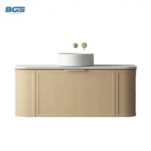 Modern Wall-Mounted Bathroom Cabinet Integrated Granite Basin Multi-Layer Board Copper Drainer Stone Slab Cabinet for Apartments