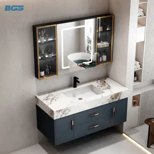 Wooden Modern High Mirror Freestanding Bathroom Vanity Top with Copper Drainer 23-25 in Width