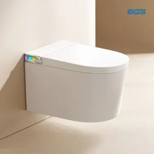 Modern Style Wall Mounted Smart Toilet Color One Piece Automatic Bidet WC with P-Trap Drainage Remote Control Included