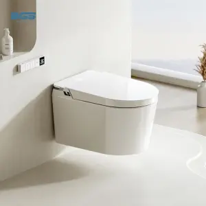 Modern Style Wall Mounted Smart Toilet One Piece Automatic Bidet WC with S-Trap Drainage Remote Control Included Seat Heating