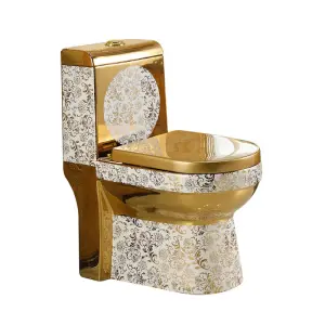 Modern Luxury Golden Plated One Piece Toilet Bowl Pedestal Sink Dual-Flush WC Toilet Set Ceramic Material for Bathroom Use
