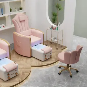 High Quality Manicure Spa Pedicure Chair Electric Light Surfing Foot Spa Reclining Nail Salon pink Pedicure and Manicure Chair