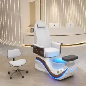 Professional Luxury Spa Beauty Salon Furniture Transparent Fiberglass Basin Electric Foot Spa Pedicure Chair With Light Surfing