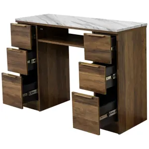 Custom Marble Nail Tech Table With Chair Set Manicure Furniture Beauty Salon Wooden Manicure Table with Dust Collector