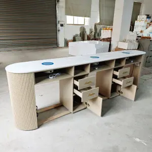 Custom Luxury Beauty Salon Manicure Table Multi Storage Wooden Nail Table Desk with Nail Dryer for Salon