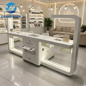 Grandriver Beauty Salon Double Nail Desk Lamp Manicurist Table with Drawers Luxury Manicure Nail Tech Table Nail Station
