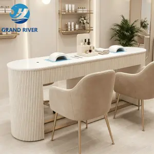 Light Luxury Double Seat Wood Nail Table Manicure Tables and Chairs Set Beauty Saloon Manicure Nail Table with Dust Collector