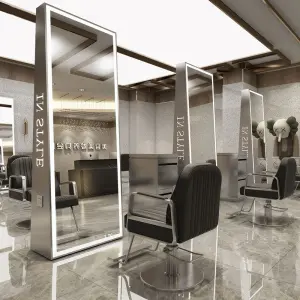 Factory Direct Professional Barber Salon Station Beauty Hair Styling with Led Light Salon Floor Mirror Salon Furniture LED Light