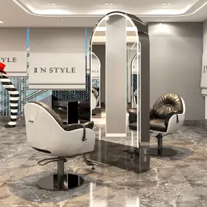 Professional Barber Salon Station Beauty Hair Styling With Led Light Salon Floor Mirror