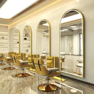 Factory Price Customizable Shapes Salon Hair Dressing Gold Led Light Aluminum Framed Illuminated Full Length Mirror