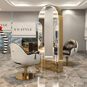 Salon Furniture Barbershop Mirror with LED Lights Full Body Mirror Station Double Sided Floor-to-ceiling Mirror