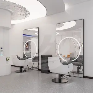 Modern Luxury Beauty Salon Mirror Station Led Light Anti Fog Hair Salon Barber Shop Hairdresser Mirror for Sale