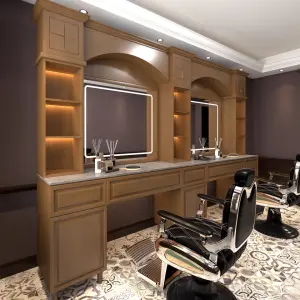Hair Salon Furniture Vintage Mirror Station with Storage Cabinet Barber Shop Mirror Station for Hair Cutting