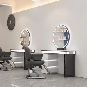 Hot Sell Salon Mirror Station Hair Salon Barber Station Single Double Side Styling Mirror With Storage With Led