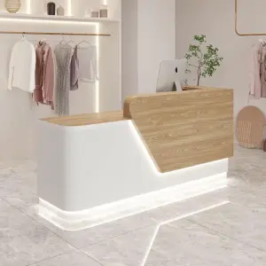 Beauty Salon Counter Front Desk White Office Reception Table Design Wood Factory Price Hotel Modern Office Furniture 40KG