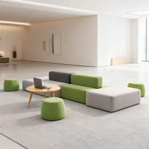 Commercial Hospital Leather Sectional Sofa Set-Modular Convertible Office Apartment Hotel Reception Furniture High-Density