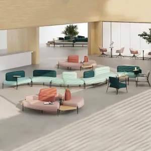 Commercial Hospital Leather Sectional Sofa Set-Modular Convertible Office Reception Furniture High-Density Sponge Contemporary