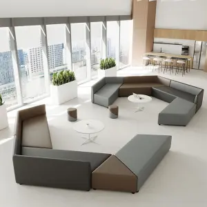 Luxury Leather Modern Modular Sectional Office Sofa Set with High-Density Sponge for Hospital Hotel Commercial Reception Areas